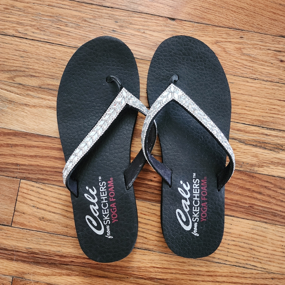 Skechers Women's Black Flip Flops with Silver Accents